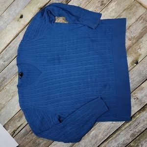 Eddie Bauer Womans cable knit V-neckline 100% cotton XL cobalt blue W-554